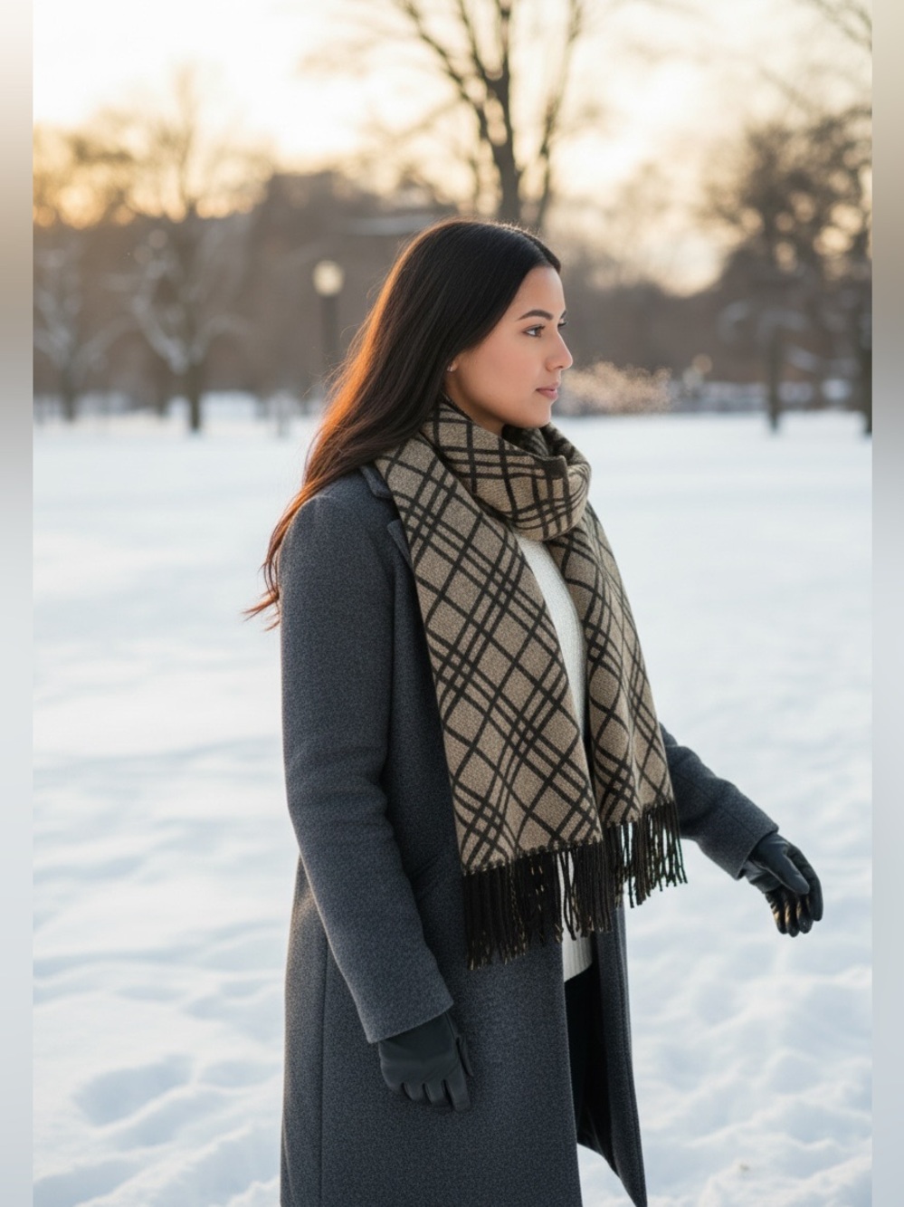 100% Cashmere Plaid Fringe Scarf